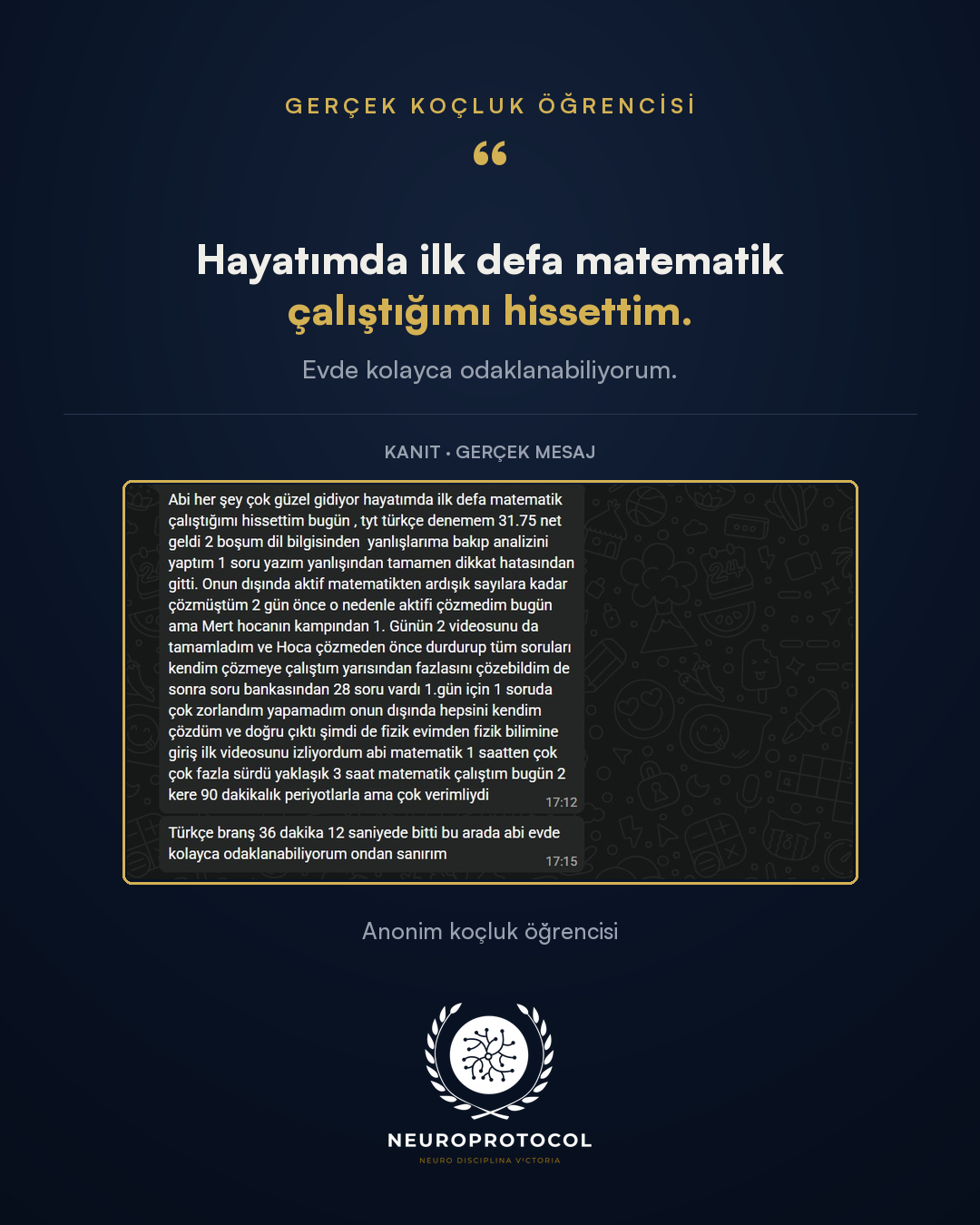 Öğrenci mesajı: matematik netinde ilerleme