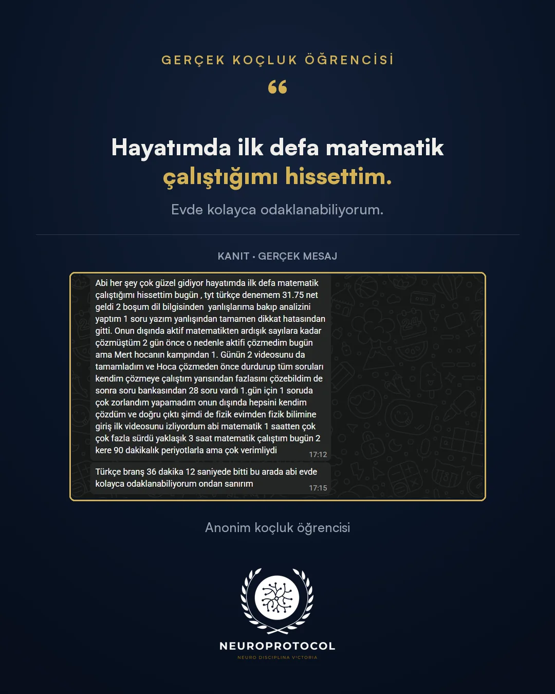 Öğrenci mesajı: matematik netinde ilerleme